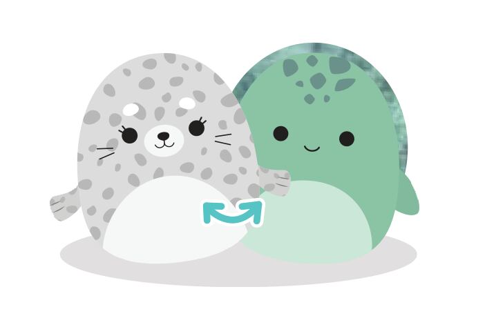 SQUISHMALLOWS 2v1 tuleň Odile a želva Cole
