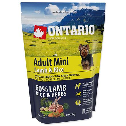 ONTARIO Dog Adult Mini Lamb & Rice 0,75 kg