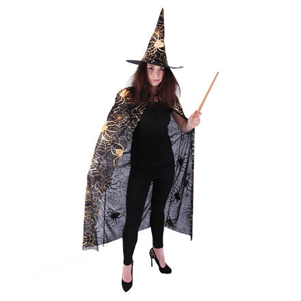 Rappa Čarodějnický plášť s kloboukem a pavučinou pro dospělé