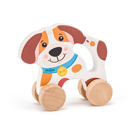 Levně Woody Pes na kolečkách s držadlem