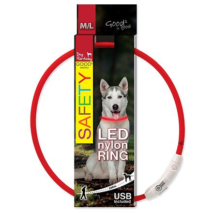 Obojek DOG FANTASY LED nylonový červený M-L 1 ks