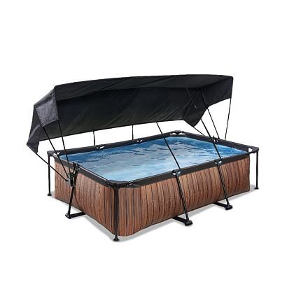 Levně EXIT Dřevěný bazén 220x150x65cm s filtrační pumpou a přístřeškem - hnědý