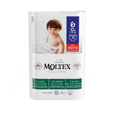Levně Moltex Pure & Nature natahovací plenkové kalhotky XL +14 kg (18 ks)