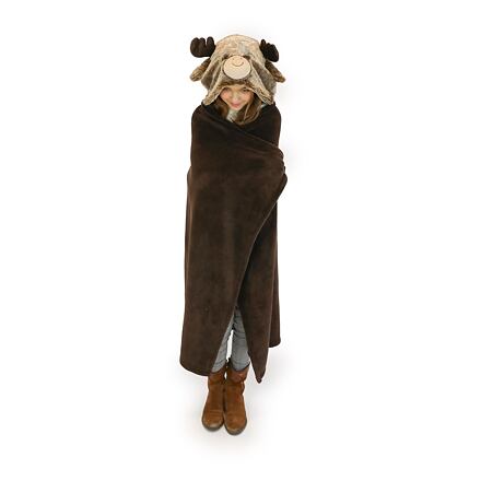 Levně Cozy Noxxiez BL815 Sob - hřejivá deka s kapucí se zvířátkem a tlapkovými kapsami