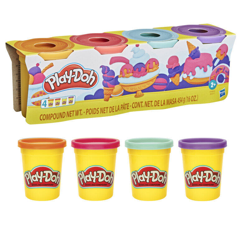 Play Doh 4 ks balení kelímků - oranžová, růžová, modrá, fialová AKCE 3+1