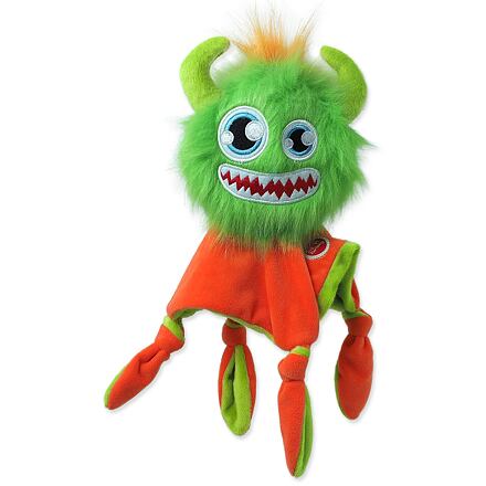 Hračka DOG FANTASY Monsters chlupaté strašidlo zelené pískací s dečkou 28 cm