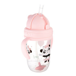 Canpol babies Nevylévací hrneček se slámkou a závažím EXOTIC ANIMALS 270ml růžový