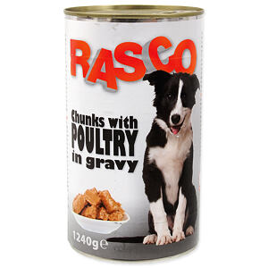 Konzerva RASCO Dog hydinové kúsky v šťave 1240 g