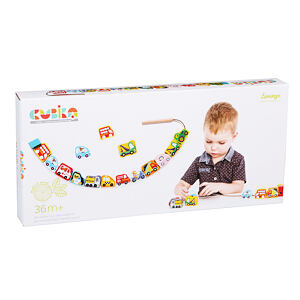 CUBIKA 14316 Navlékací dopravní prostředky - navlékací set - 13 dřevěných dílů a 8 předloh
