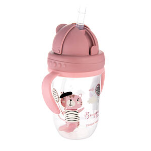 Canpol babies Nevylievací hrnček so slamkou a závažím BONJOUR PARIS 270ml červený
