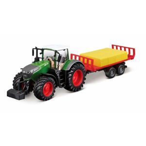 Bburago 10cm Farm Traktor na setrvačník s vlečkou a senem Fendt 1050 Vario