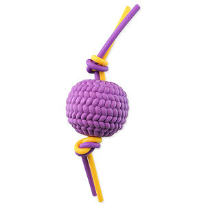 Hračka DOG FANTASY loptička + flexi laná TPR pena fialová 22 cm