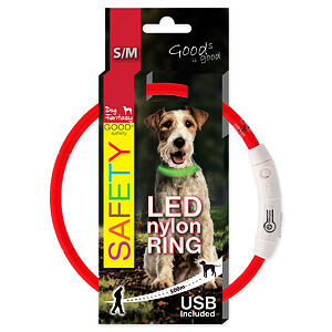 Obojok DOG FANTASY LED nylonový červený SM 1 ks