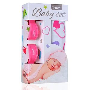 T-TOMI BIO Bambusová osuška hearts / srdiečka + kočíkový kolíček pink / ružová