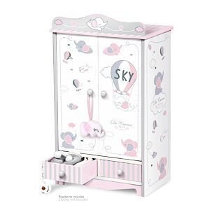 DeCuevas 54035 Drevená šatníková skriňa pre bábiky so zásuvkami a doplnkami SKY 2019