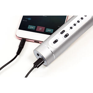 TEDDIES Mikrofon karaoke Bluetooth stříbrný na baterie s USB kabelem