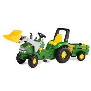 Šlapací traktor X-Trac John Deere s předním nakl. a vlečkou