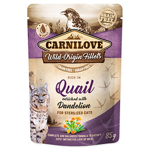 Kapsička CARNILOVE Cat Castrate Rich in Quail enriched with Dandelion 85 g