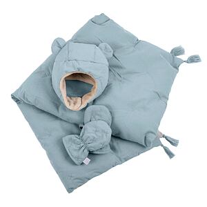 7AM Enfant komplet AIRY BLUE ( 0-6 m ) - čiapka, rukavice, deka