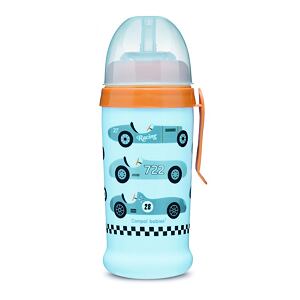 CANPOL BABIES Láhev sportovní s nevylévací slámkou AUTA 350ml sv.modrá