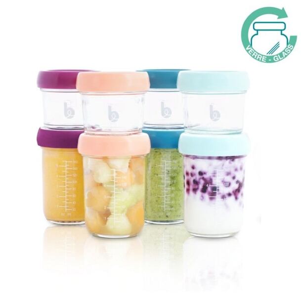 Babymoov skleněné misky s víčky MULTISET (4x 120ml + 4x 240ml)