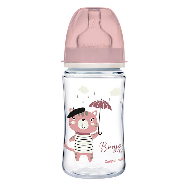 Canpol babies Lahev se širokým hrdlem BONJOUR PARIS 240ml růžová