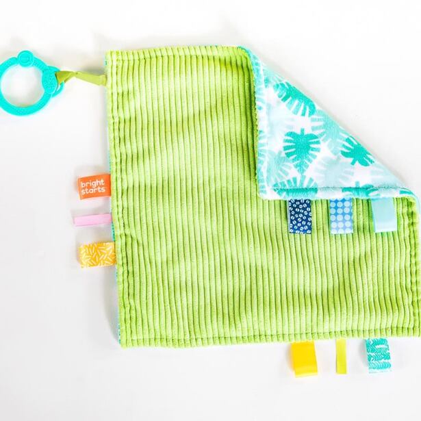 BRIGHT STARTS Mazlící dečka na C kroužku Little Taggies palmy 0 m+