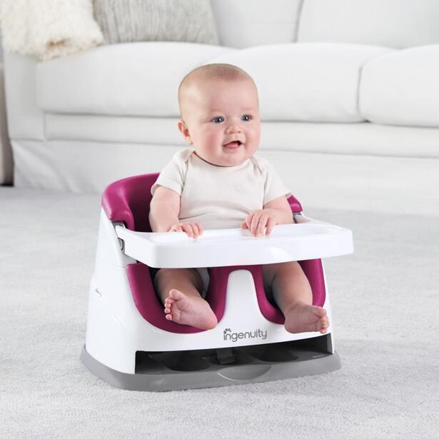 INGENUITY Podsedák na jedálenskú stoličku 2v1 Baby Base Pink Flambe 6 m+, do 22 kg