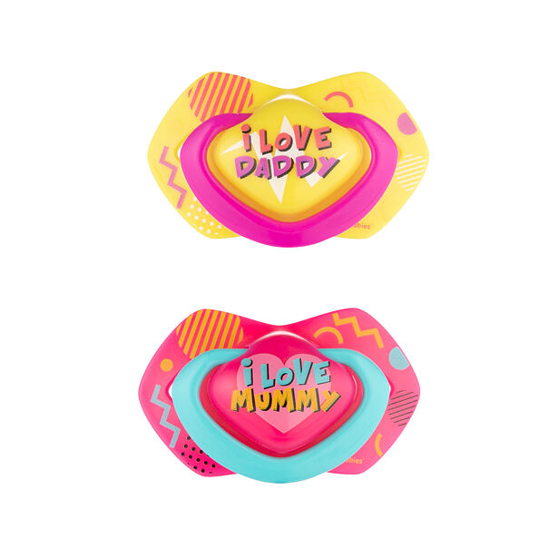 CANPOL BABIES A - Set symetrických silikónových cumlíkov 0-6m NEON LOVE ružový
