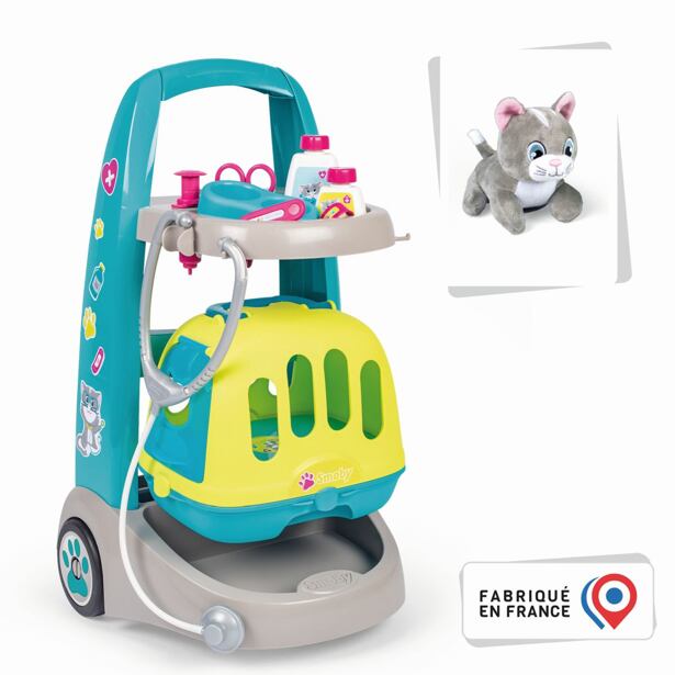 Smoby Veterinářský vozík s kočičkou a přepravním boxem 2v1
