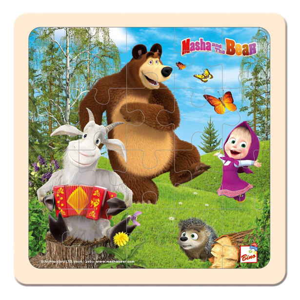 BIN 16114 Máša a medvěd - puzzle s kozlíkem 20x20cm - poškozený obal