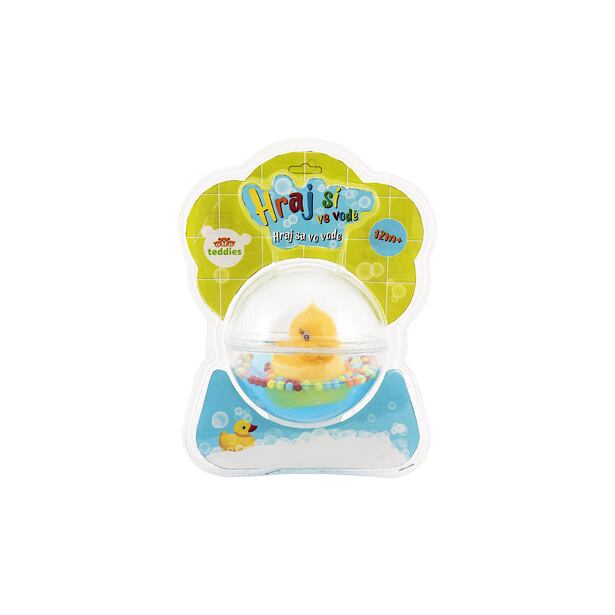 Teddies Kačička plávajúca v guli plast 12cm s vodou pre najmenších v blistri 12m+