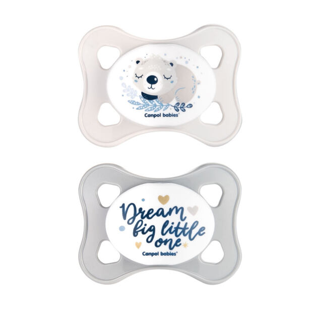 CANPOL BABIES Set symetrických silikonových MINI dudlíků 0-2m SLEEPY KOALA šedý