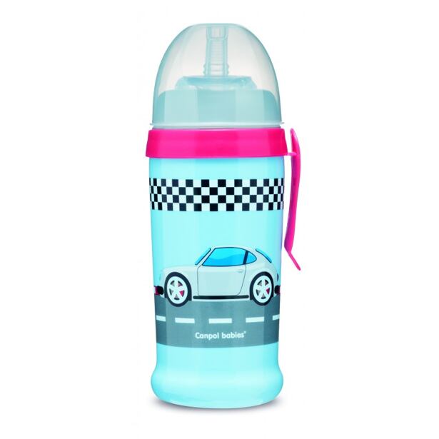 CANPOL BABIES Fľaša športová s nevylievacou slamkou AUTA 350ml tm.modrá