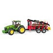 BRUDER Lesnické vozy - John Deere s lesnickým přívěsem a kládami